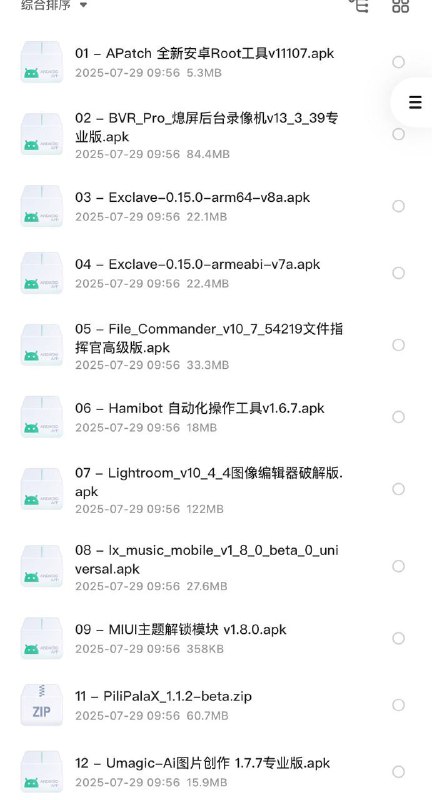 7月份已更新至最新安卓/PC软件大合集 每日更新01-123云盘v2.5.9纯净本地高级版.apk05-LeafView 图像査看器v3.7.1绿色版.7z09-PotPlayer 播放器v1.7.22569绿色版.7z13 -WAuxiliary v1.2.3.r701.f5c847a.apk17-方方格子 Excel工具箱v5.0.0.0.7z21-局域网设备扫描工具 NetX v10 2 4 0.a..25-七猫免费小说 7 75 577505会员版.apk29-微信测试版 v4 0 6 12 多开防撤回绿色.品33-迅雷Thunder 12.2.1.2932去广告.exe02-BiliBili v3.38.0纯净版.apk606-MPC-HC.2.5.0.zip10-PureCodec完美解码 v20250628.exe14-哔哩哔哩 8 51 0 内置漫游d941c5624518-防撤回消息6.5 会员版.apk22-快乐下载v1.395会员解锁版.apk26-搜狗拼音v830-文件时间修改器v3.1.0绿色版.7z34-远致文字转语音v2.1.0绿色版.7z03-B站录播姬-v2.17.1绿色版.exe07-MX Player v1.97.0高级版.apk11-SquirrelDisk 磁盘分析工具 v0.3.4.zip15-代码文本编辑器EditPlus v6.0.738.exe19-葫芦侠虚拟机 25 5123 免广告奖励版.a...23-快影 6.98.0.698002(698002).apk27-网易有道词典 v10.2.16高级版.apk31-我的听书 25 72570 内置源去更新链接