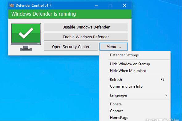 Windows Defender禁用工具 Defender Control v1.7     蓝奏云搬运