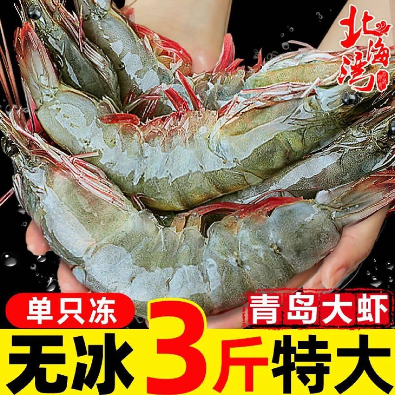 ——北海湾大虾发车——北海湾 青岛急速气冻个头硕大虾净重3斤，69.9元，全程冷链 2030规格